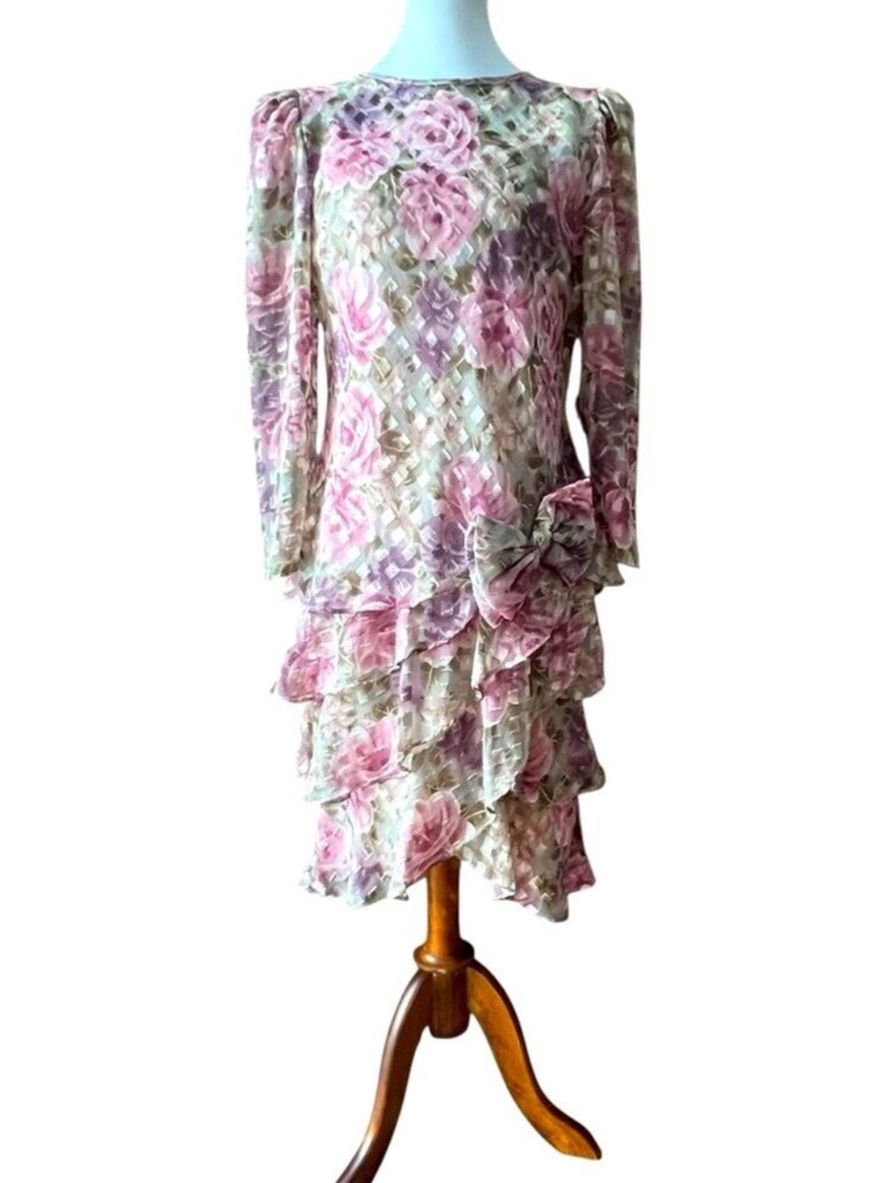 Vintage Dress Medium Set Large Semi Formal Retro Sheer Cottage Wedding Guest 20s